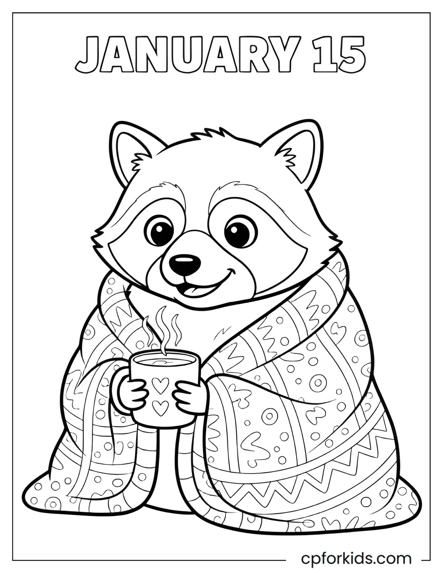 Raccoon holding a steaming mug with both paws