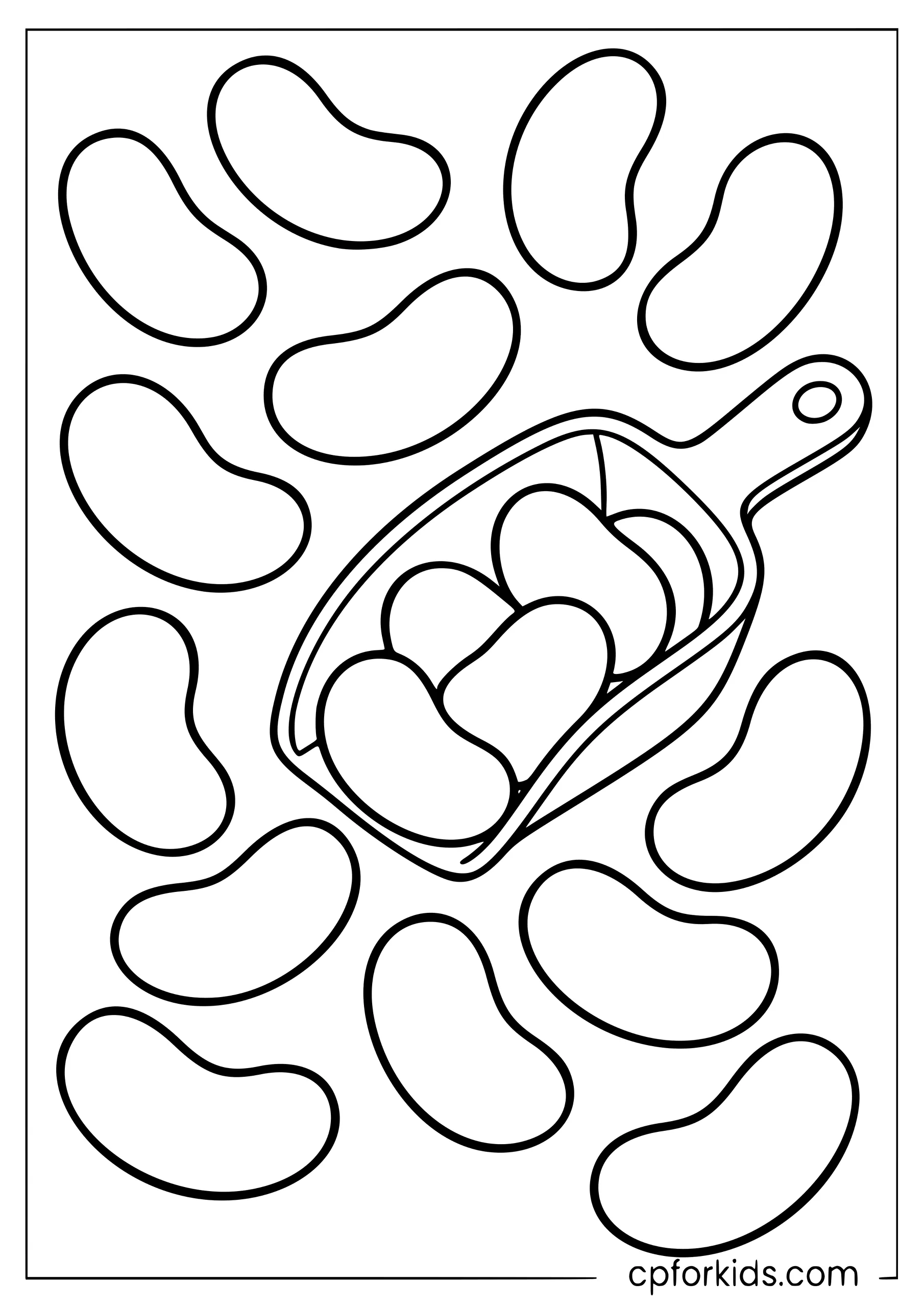Large jelly beans scattered around a small candy scoop