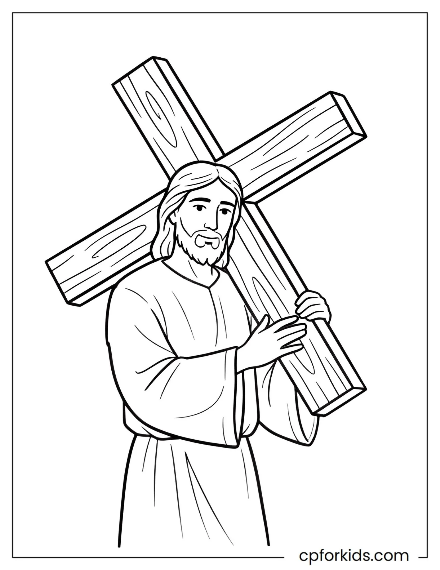 Jesus walking while carrying a large cross