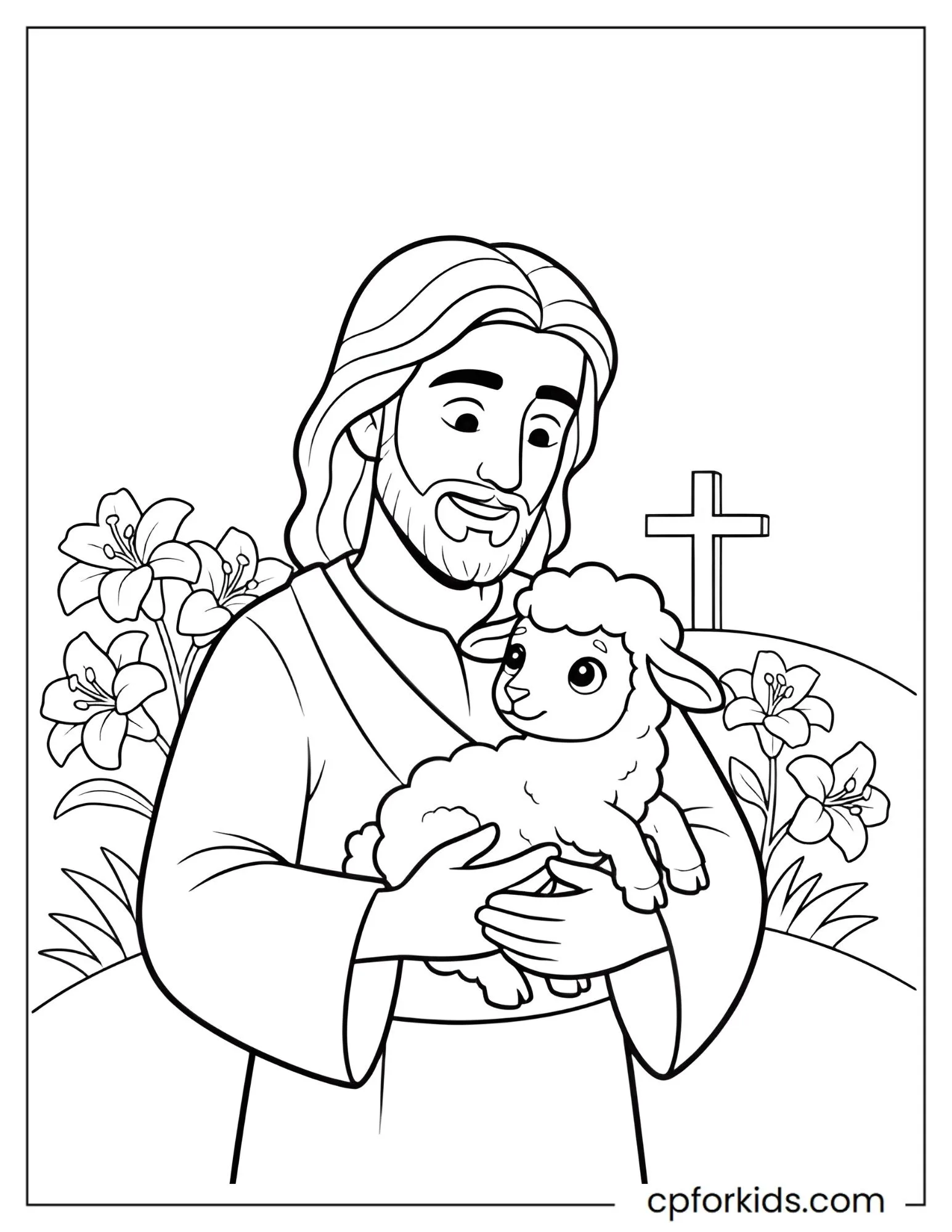 Jesus holding a small lamb in his arms