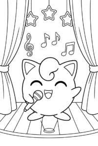 Jigglypuff singing on a small stage to color online