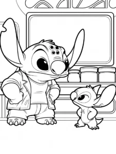 Jumba and Stitch facing off in the laboratory