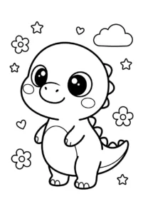 Kawaii baby dinosaur with cute stars and flowers