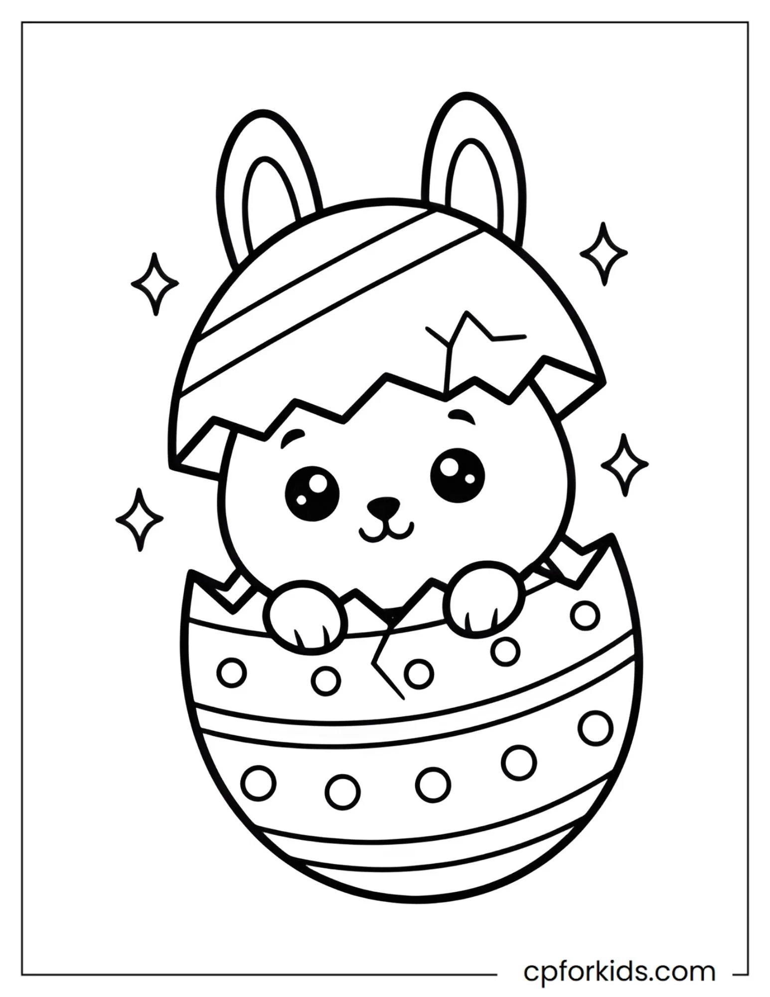 Kawaii bunny peeking from inside an Easter egg