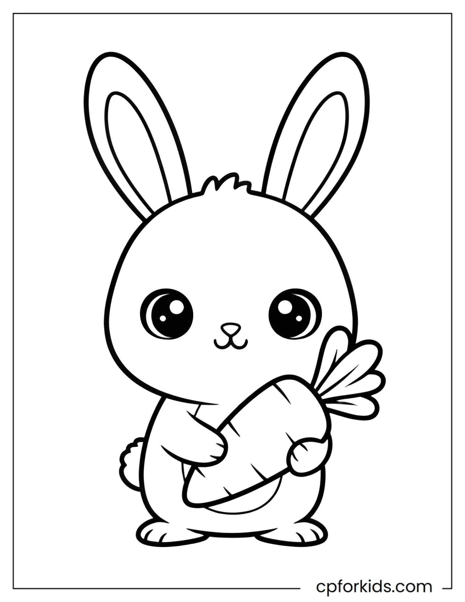Kawaii Easter bunny holding one large carrot