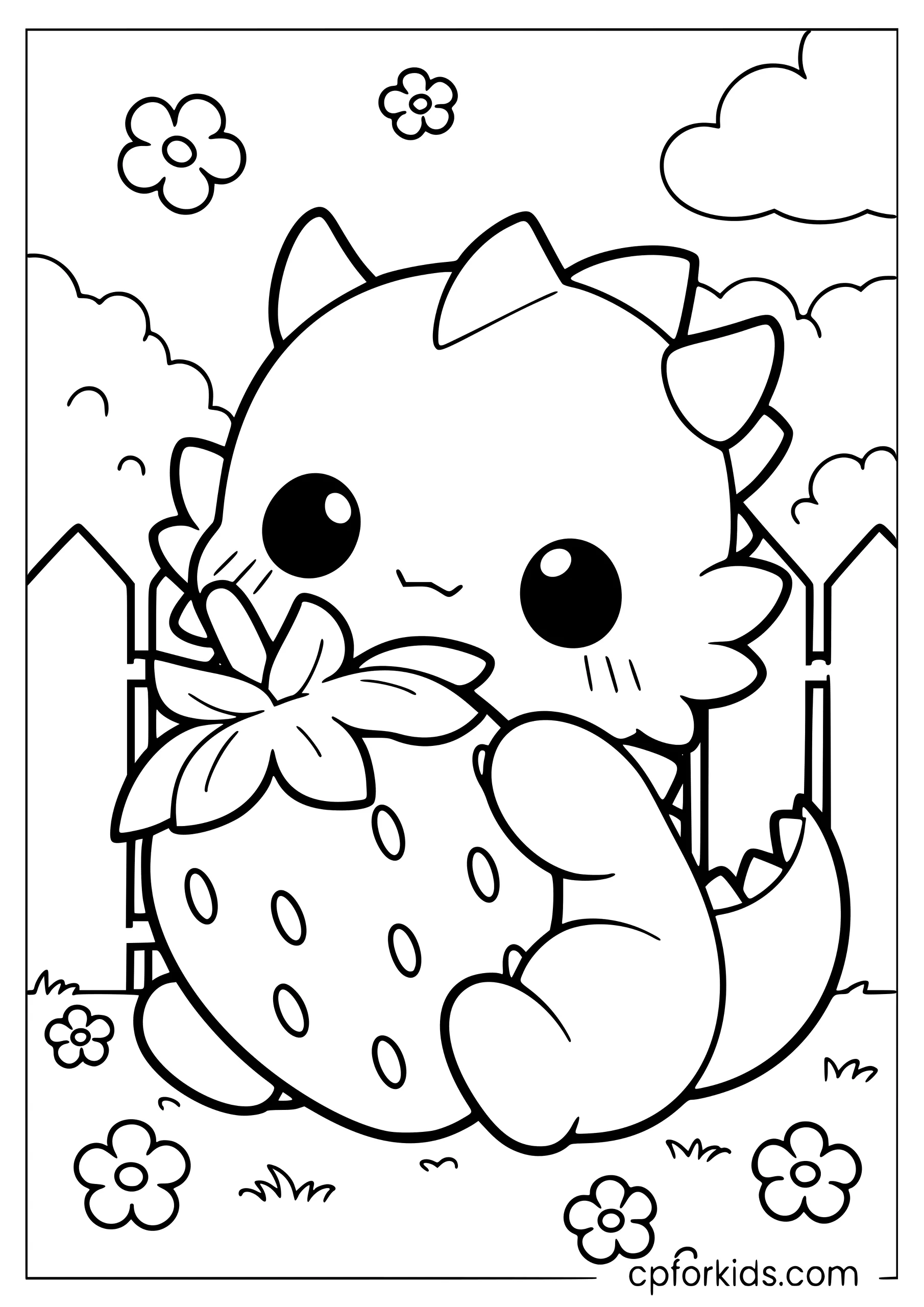 Kawaii Dragon Loves Strawberries