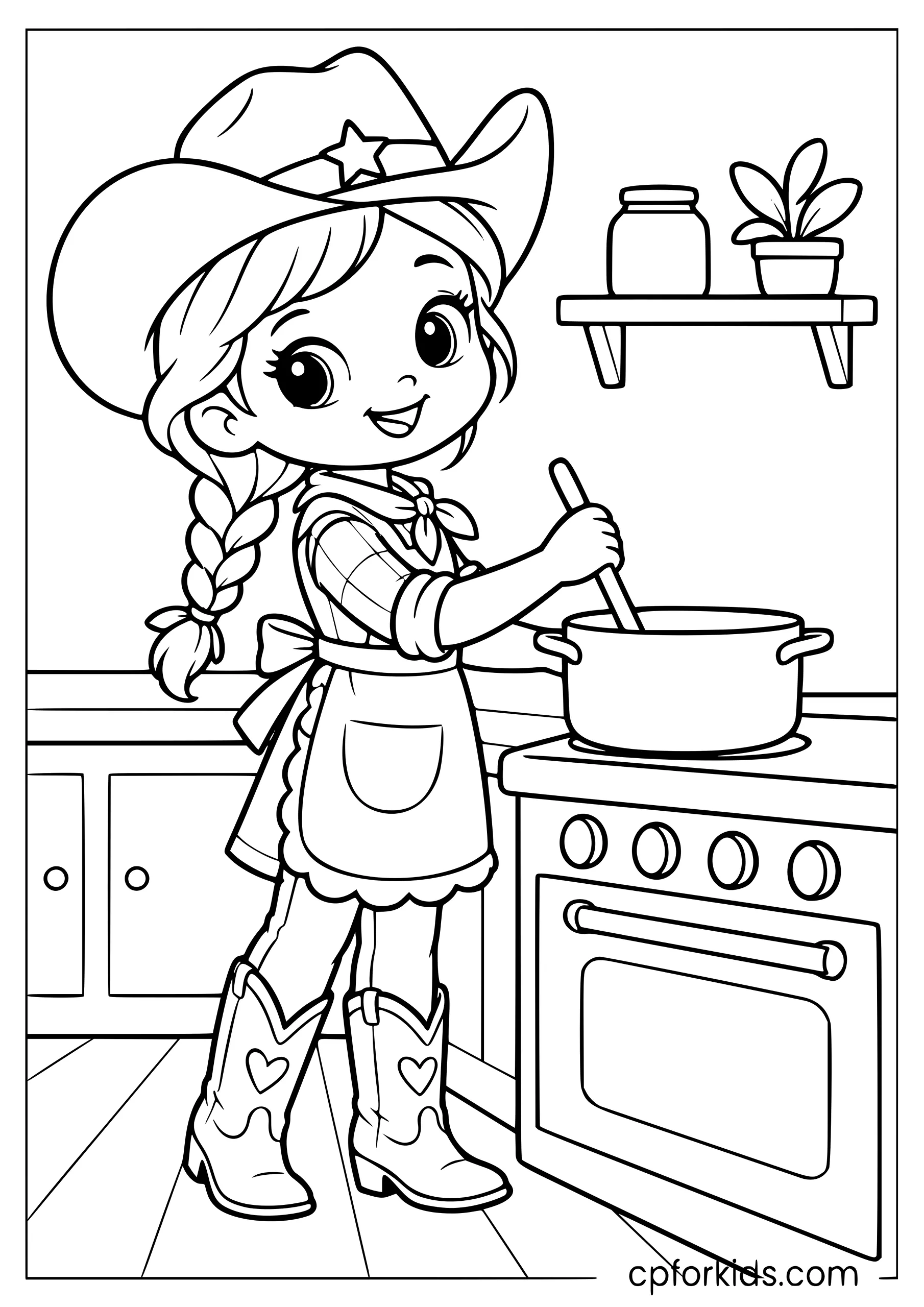 Kawaii cowgirl cooking in the kitchen