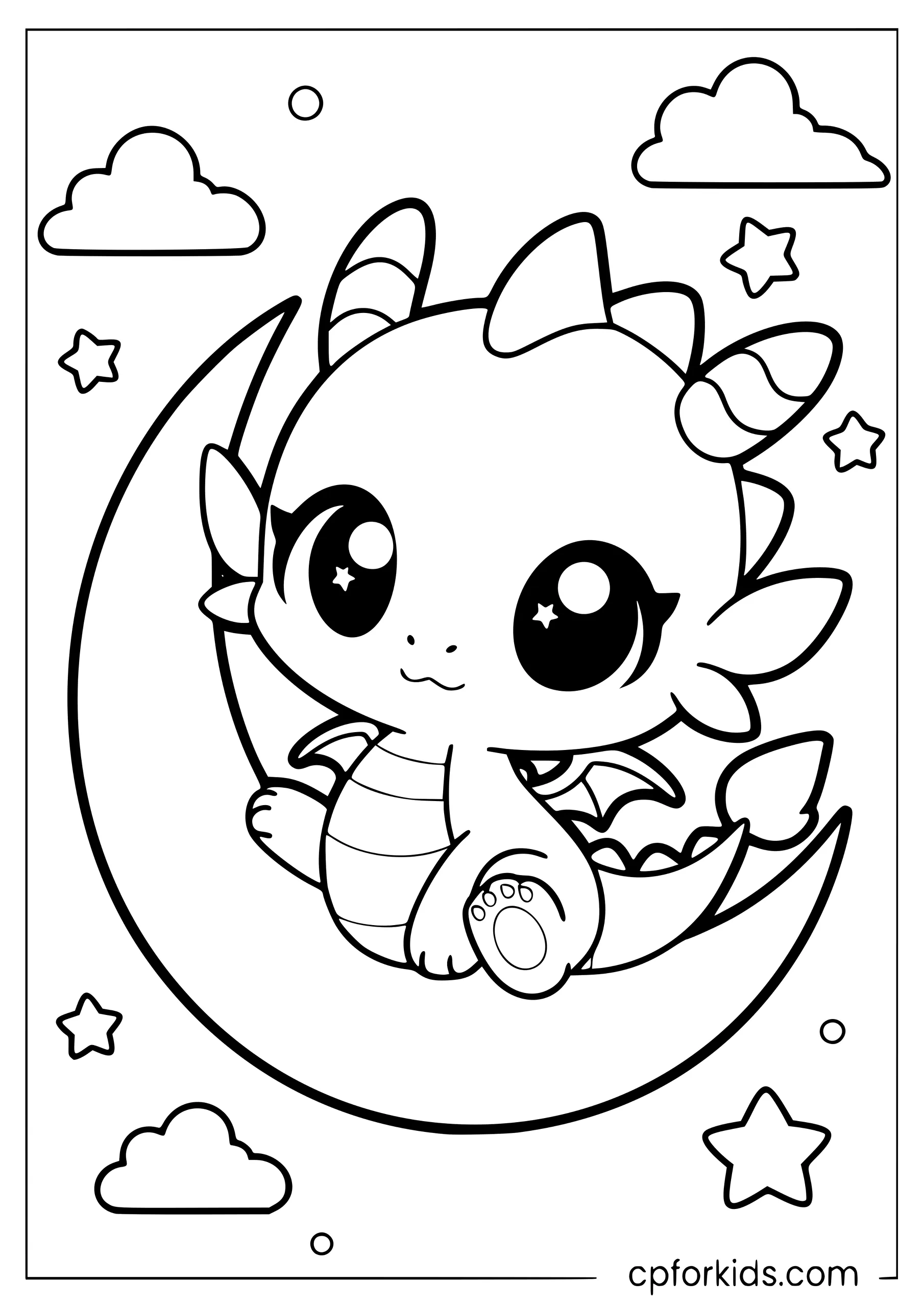 Kawaii Dragon on the Moon