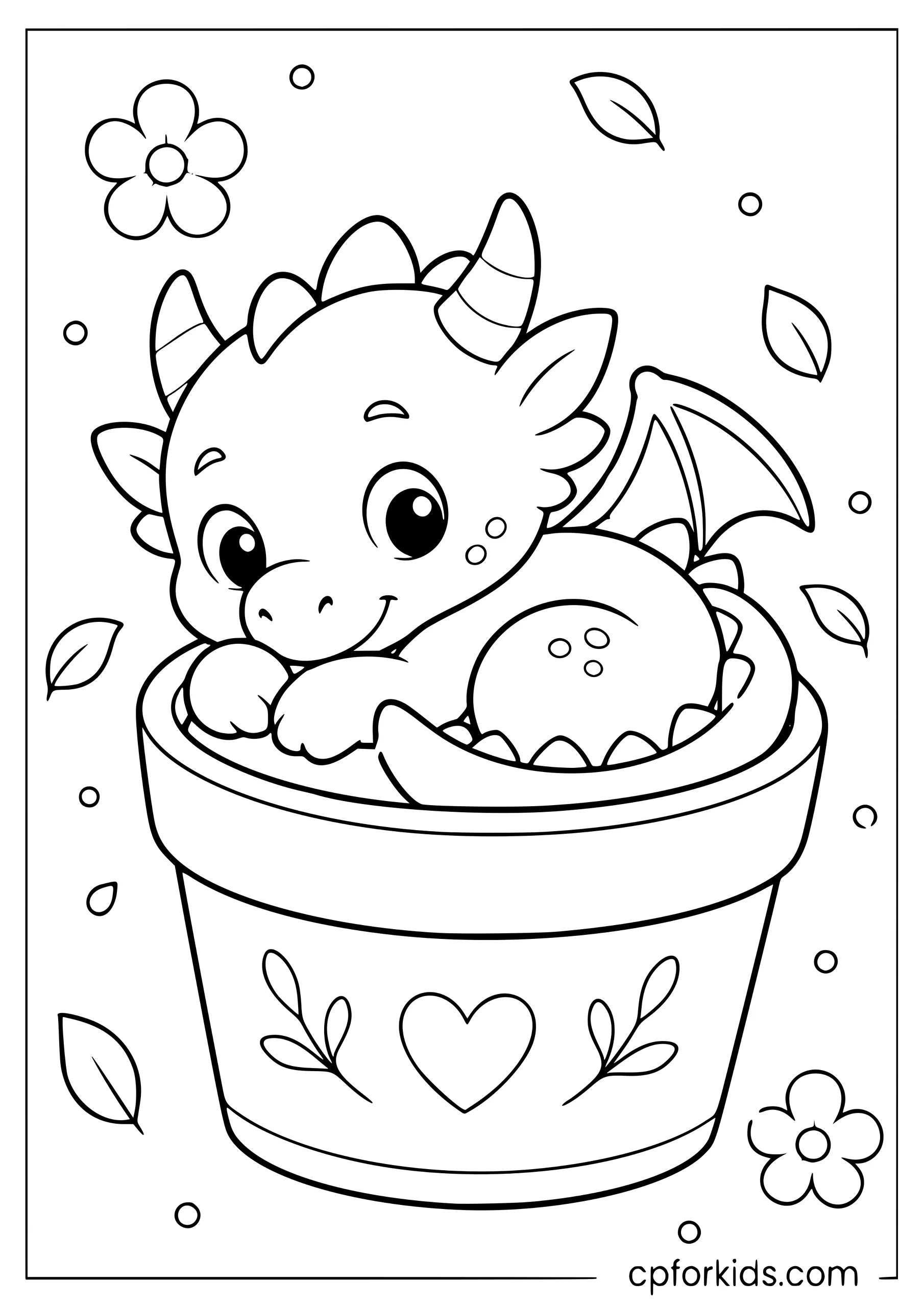 Kawaii Dragon in the Flower Pot