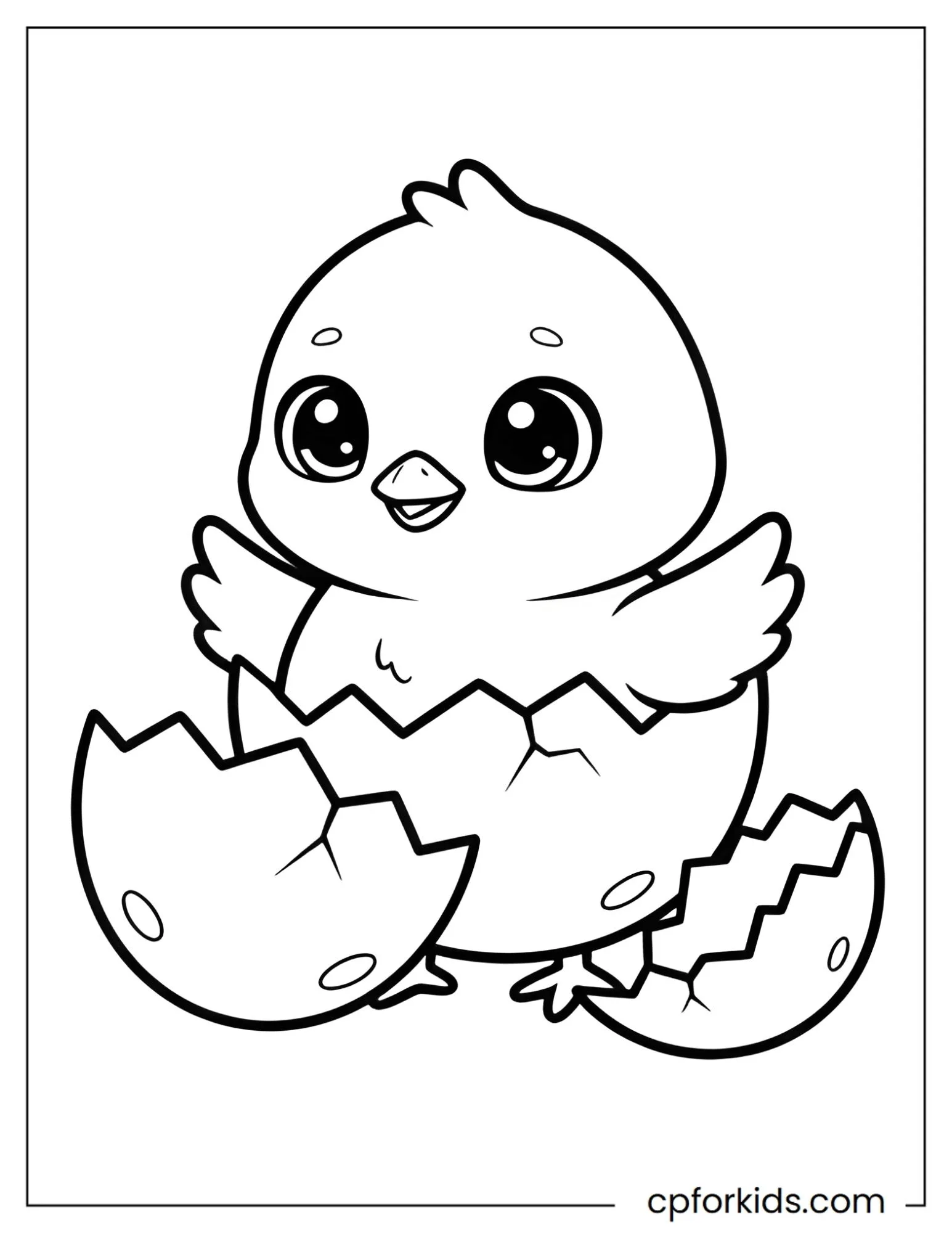 Kawaii chick hatching from a decorated egg