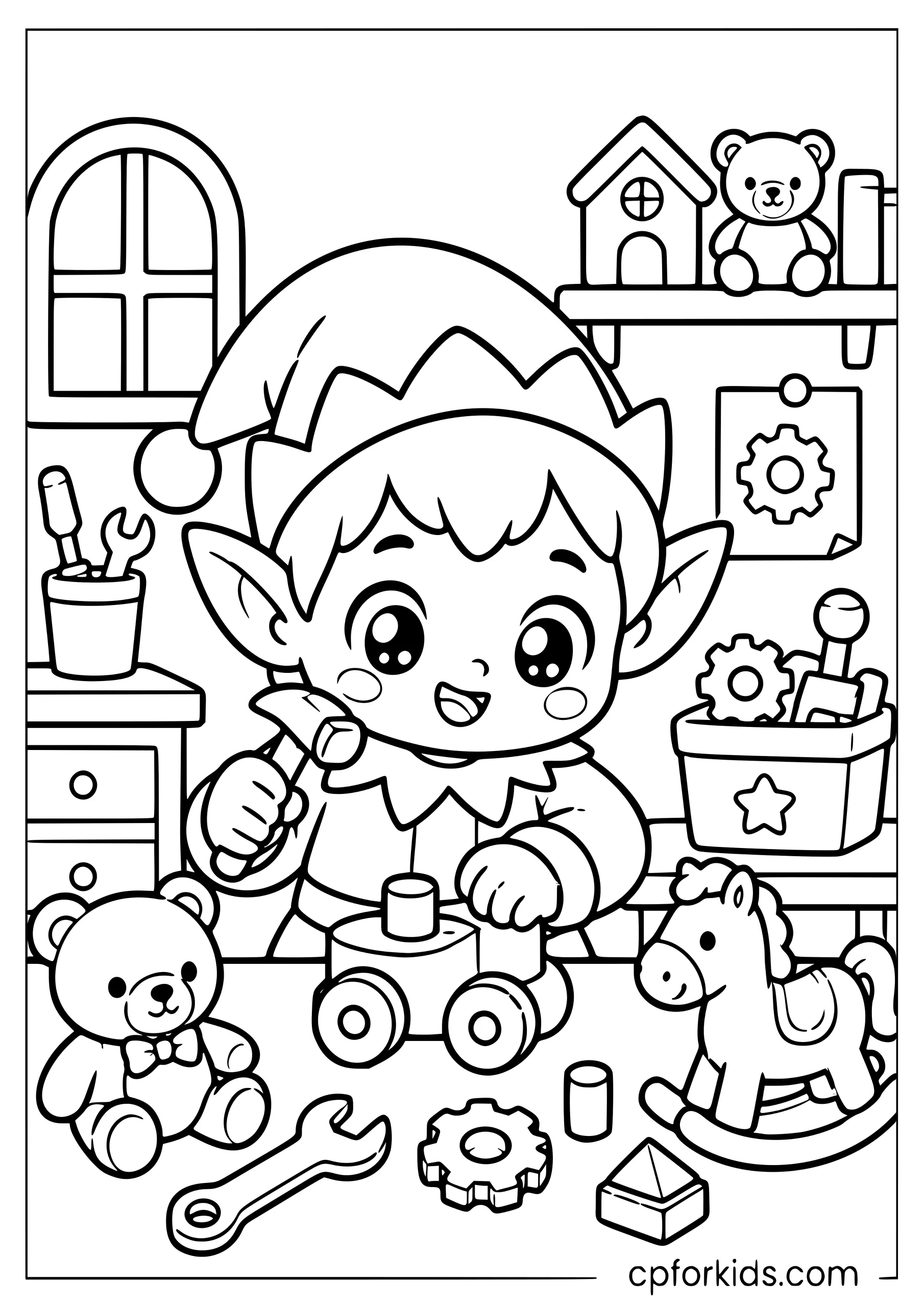 Kawaii Elf Makes Toys