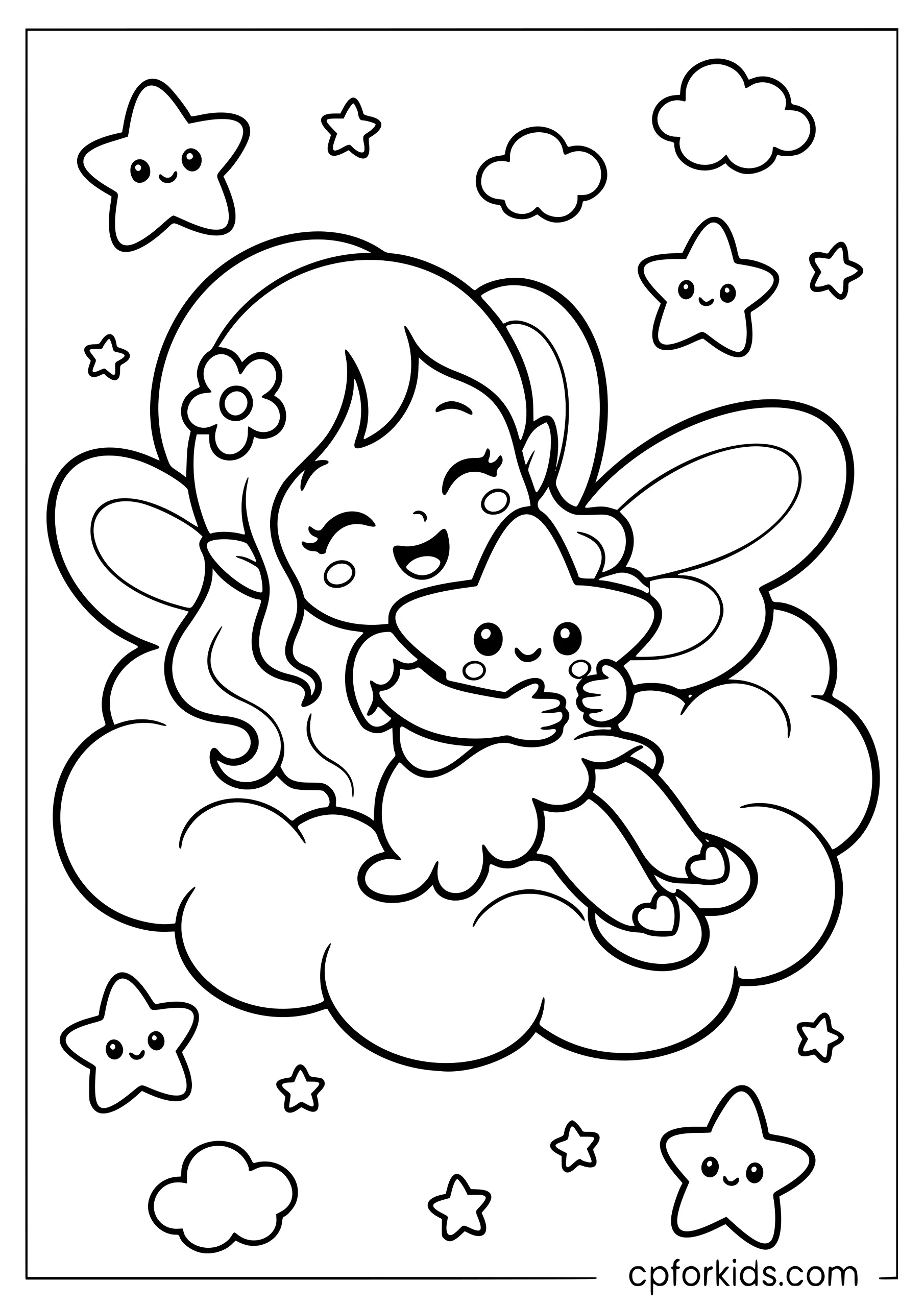 Kawaii Fairy Hugs a Star