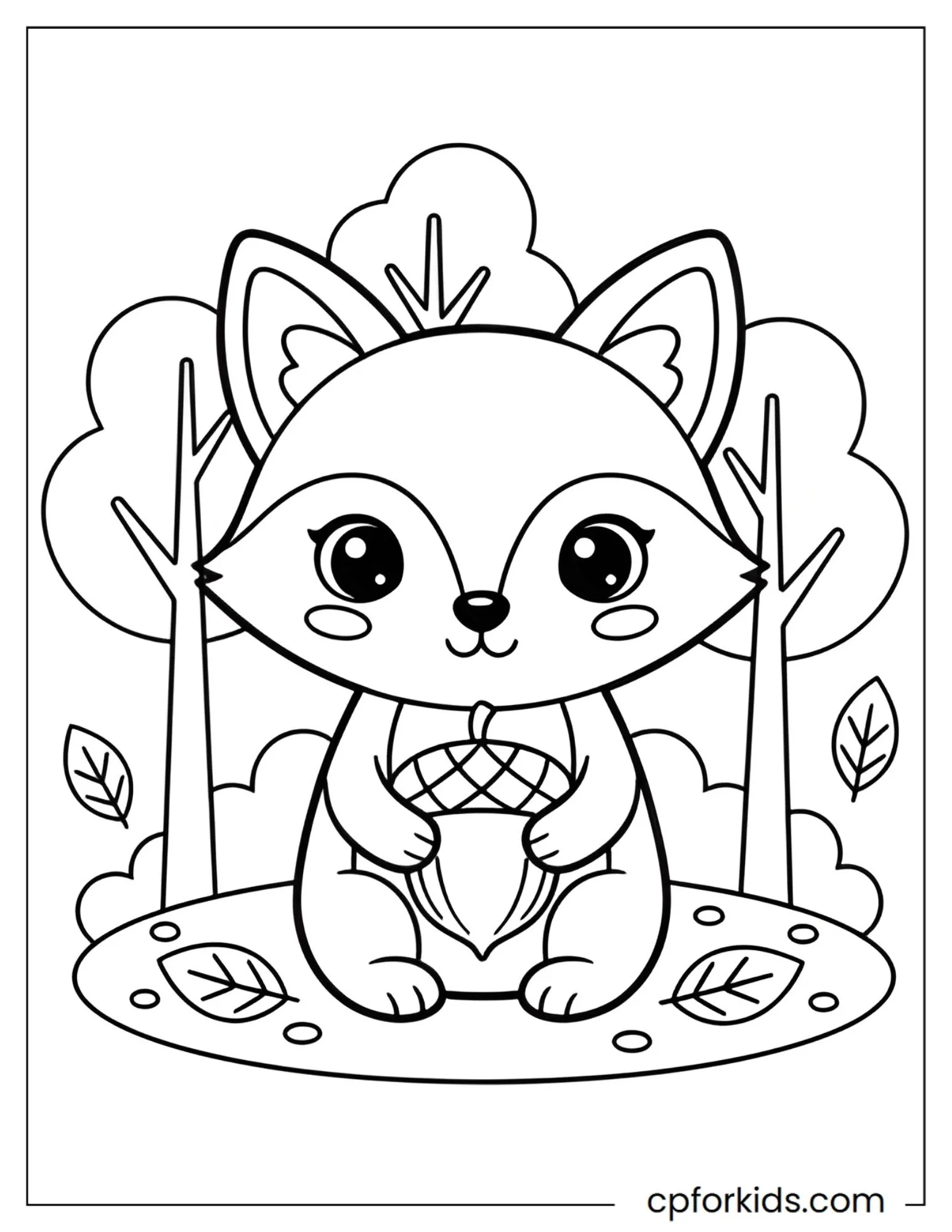 Kawaii fox holding a small acorn