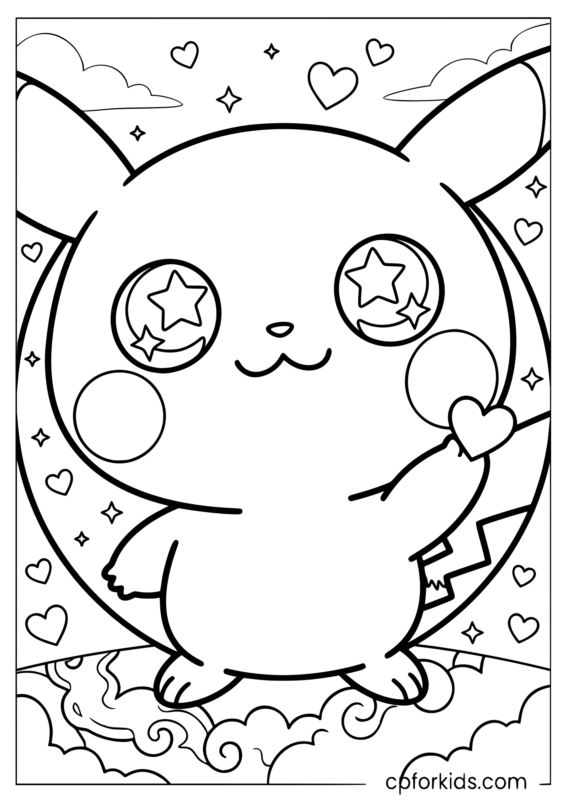 Kawaii Pikachu with Hearts and Stars