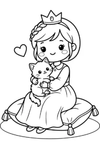 A kawaii princess cuddling her pet kitten