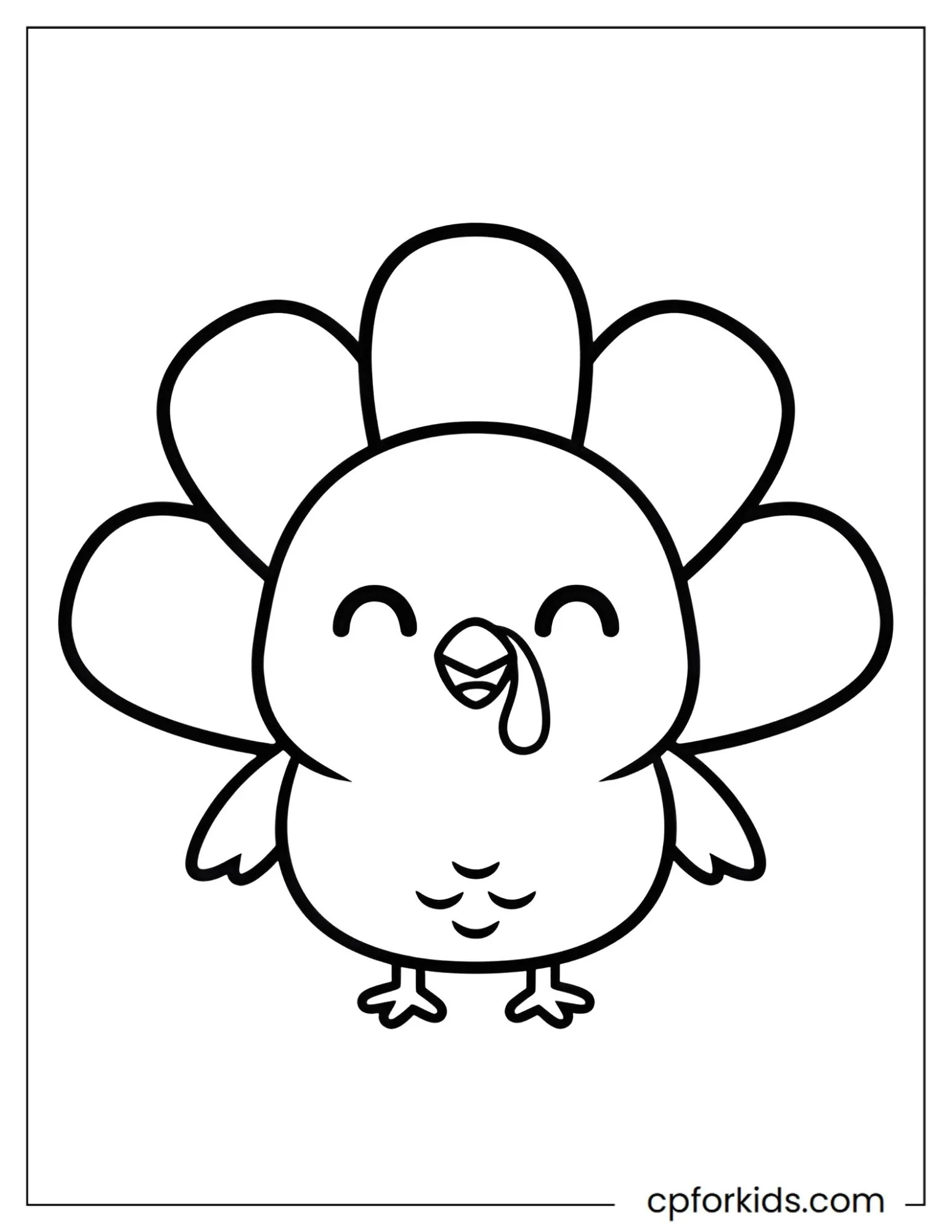 Small smiling turkey with a simple rounded fan tail