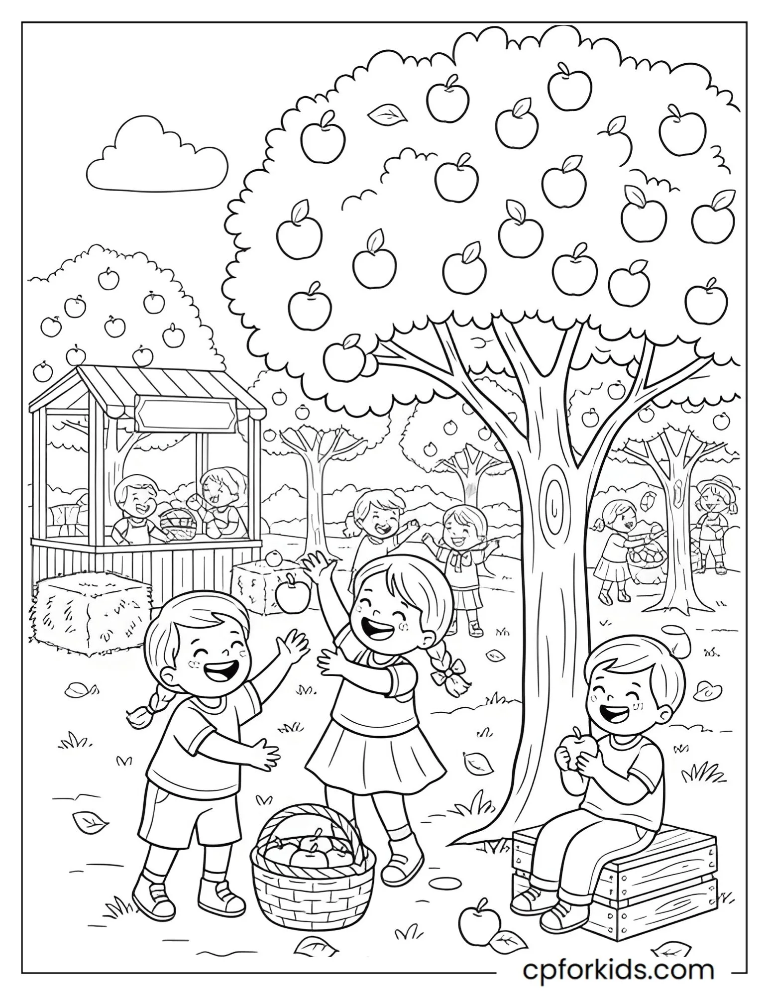 Children picking apples from trees at a harvest festival