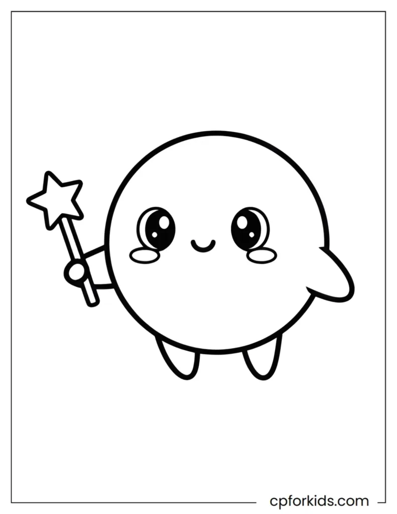 Kirby Coloring Pages Kirby coloring page featuring a cute round character with a magic wand, simple line art.