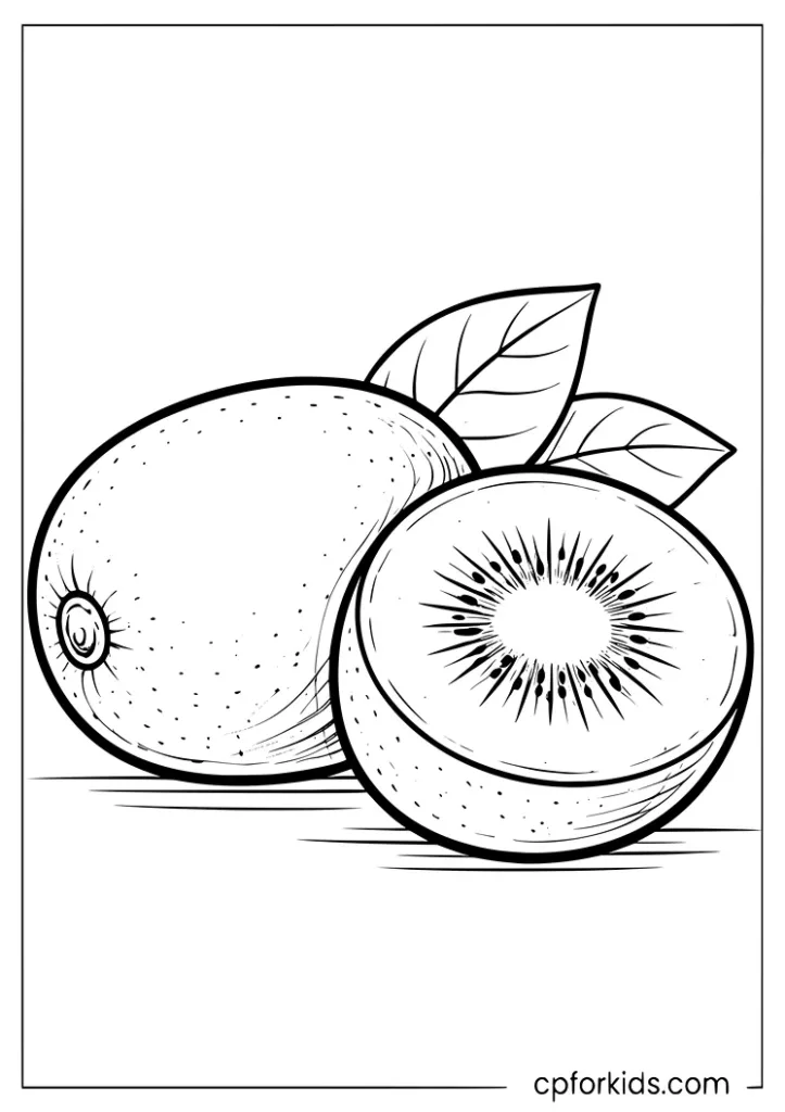 Kiwi half and whole coloring page for kids