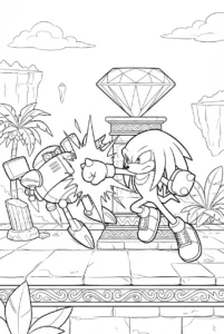 Knuckles defending the Master Emerald from an attacking robot