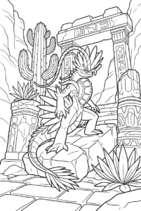 Koraidon climbing large stone ruins inside a desert canyon