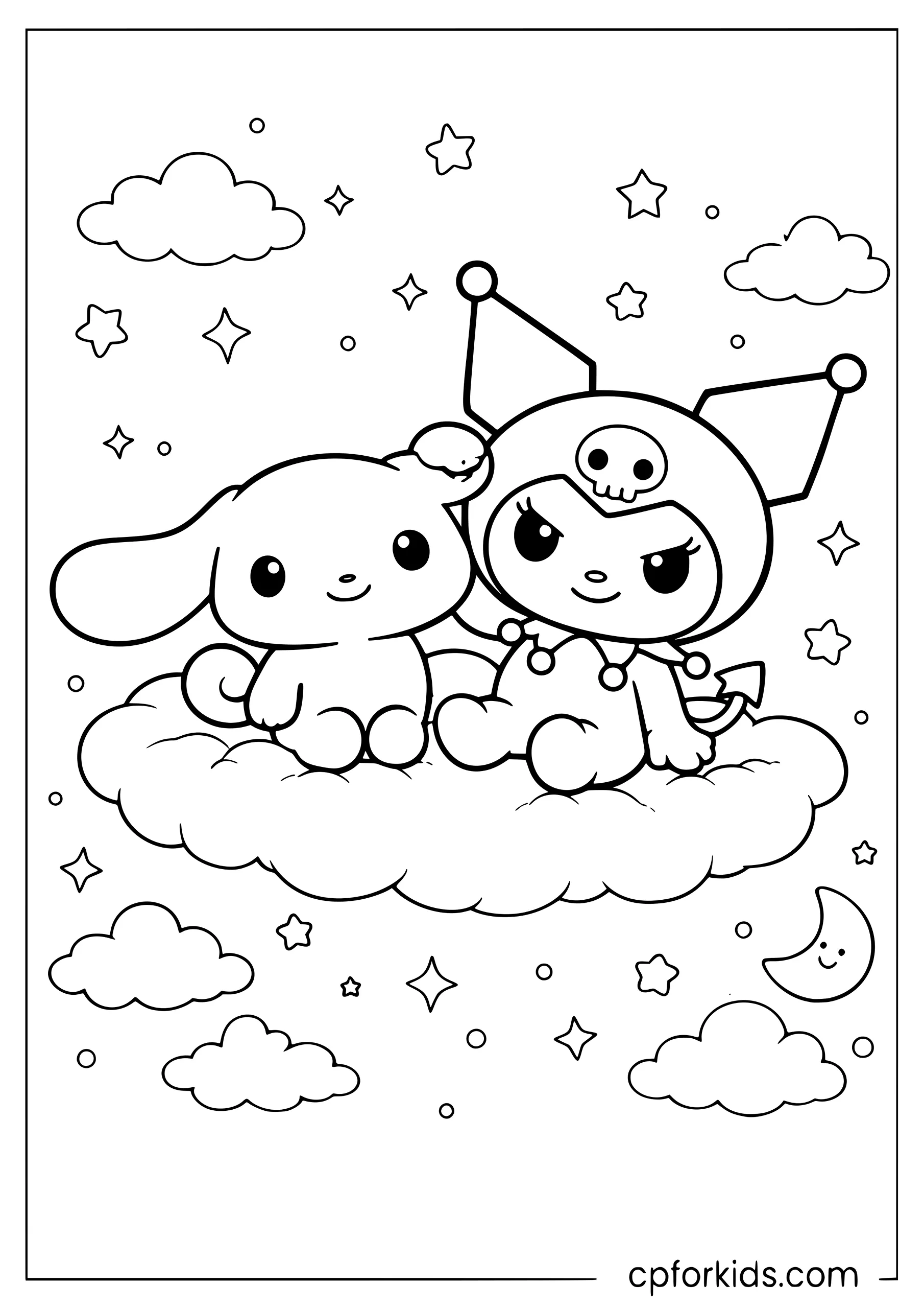 Kuromi and Cinnamoroll on a Cloud