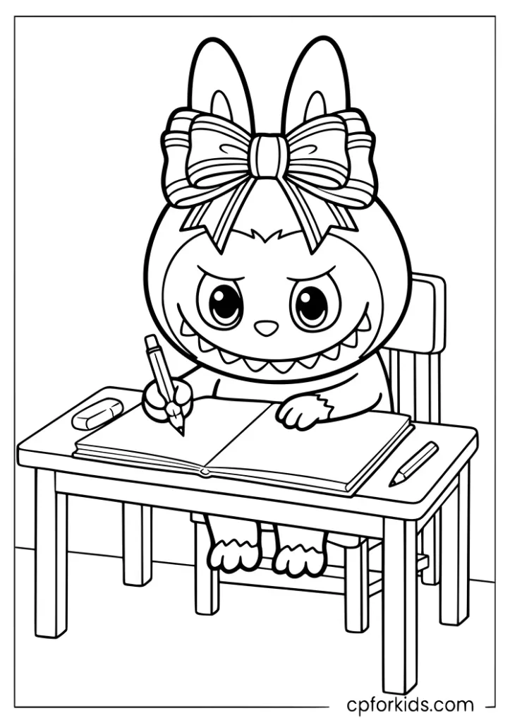 Labubu drawing style sketch with pencil and art pad coloring page