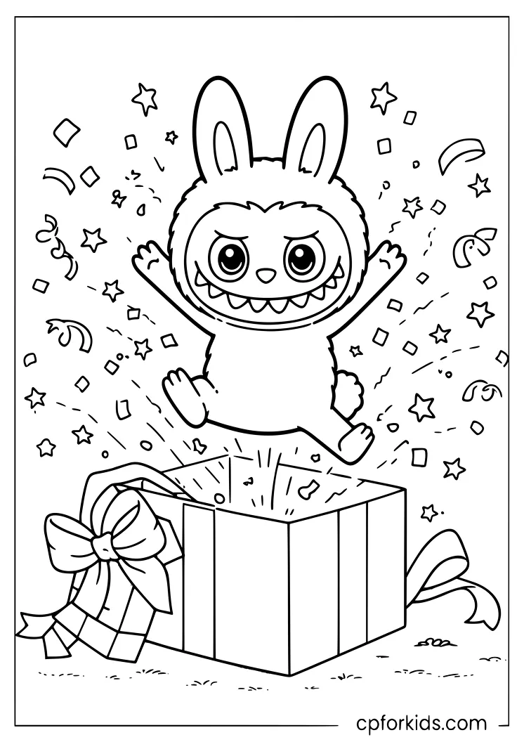 Labubu Jumps Out of a Gift Box