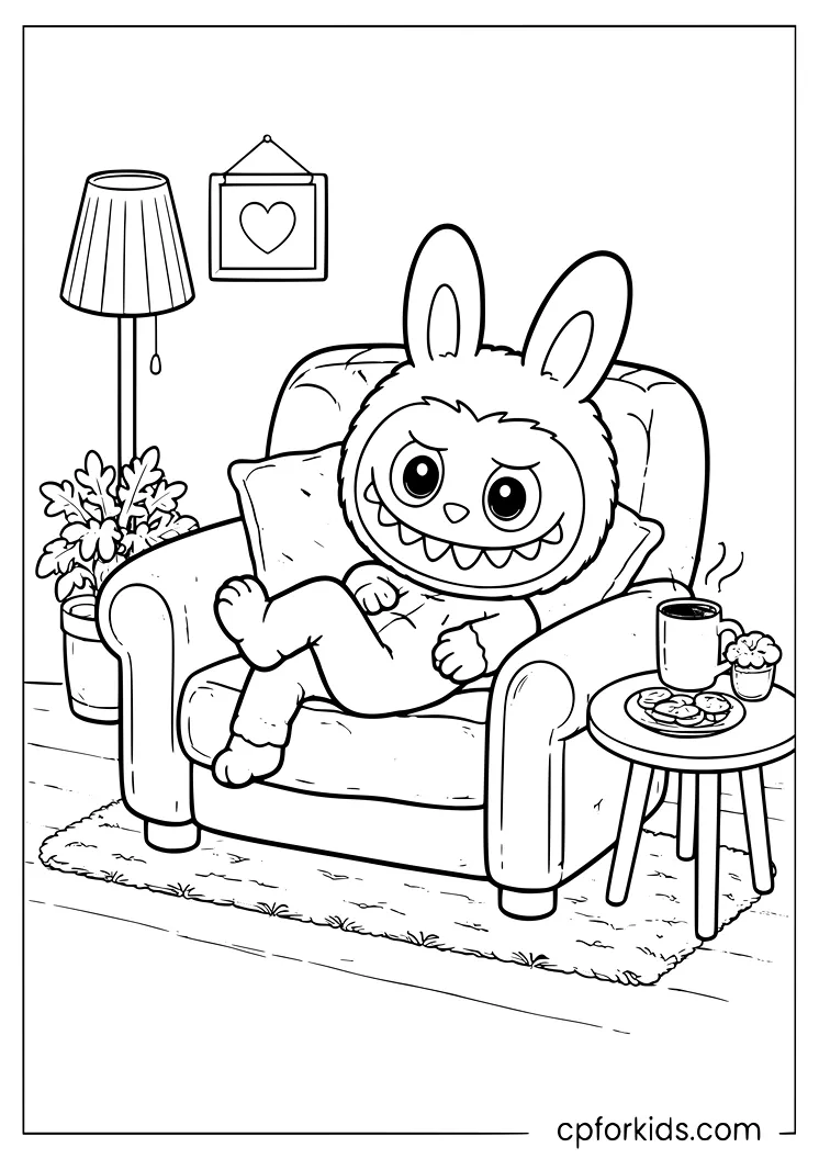 Labubu Lounges in an Armchair