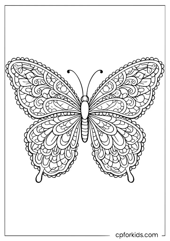 Lace pattern butterfly coloring page for adults