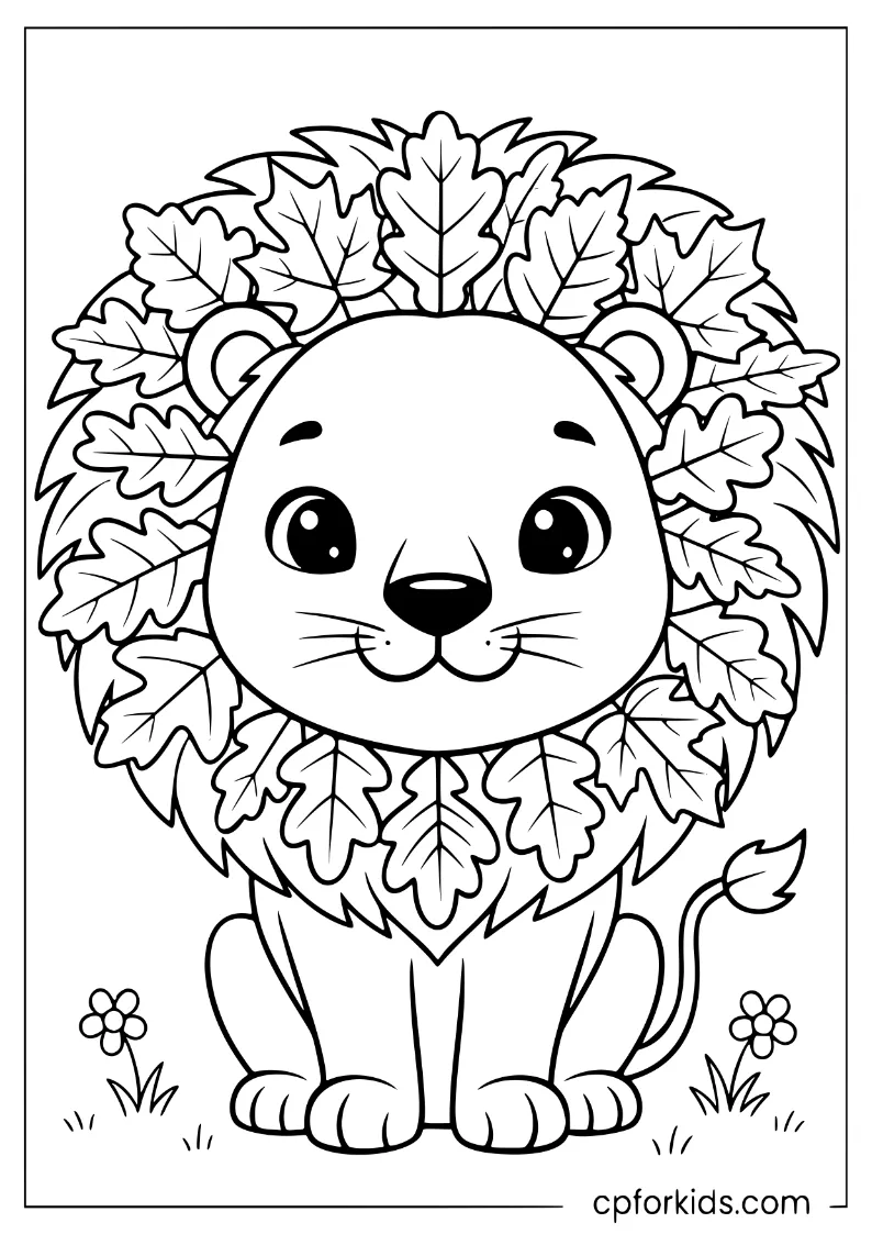 Lion with autumn leaves for a mane