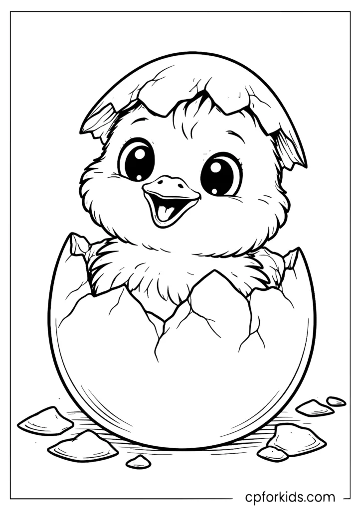 Little eagle chick hatching from an egg coloring page for kids