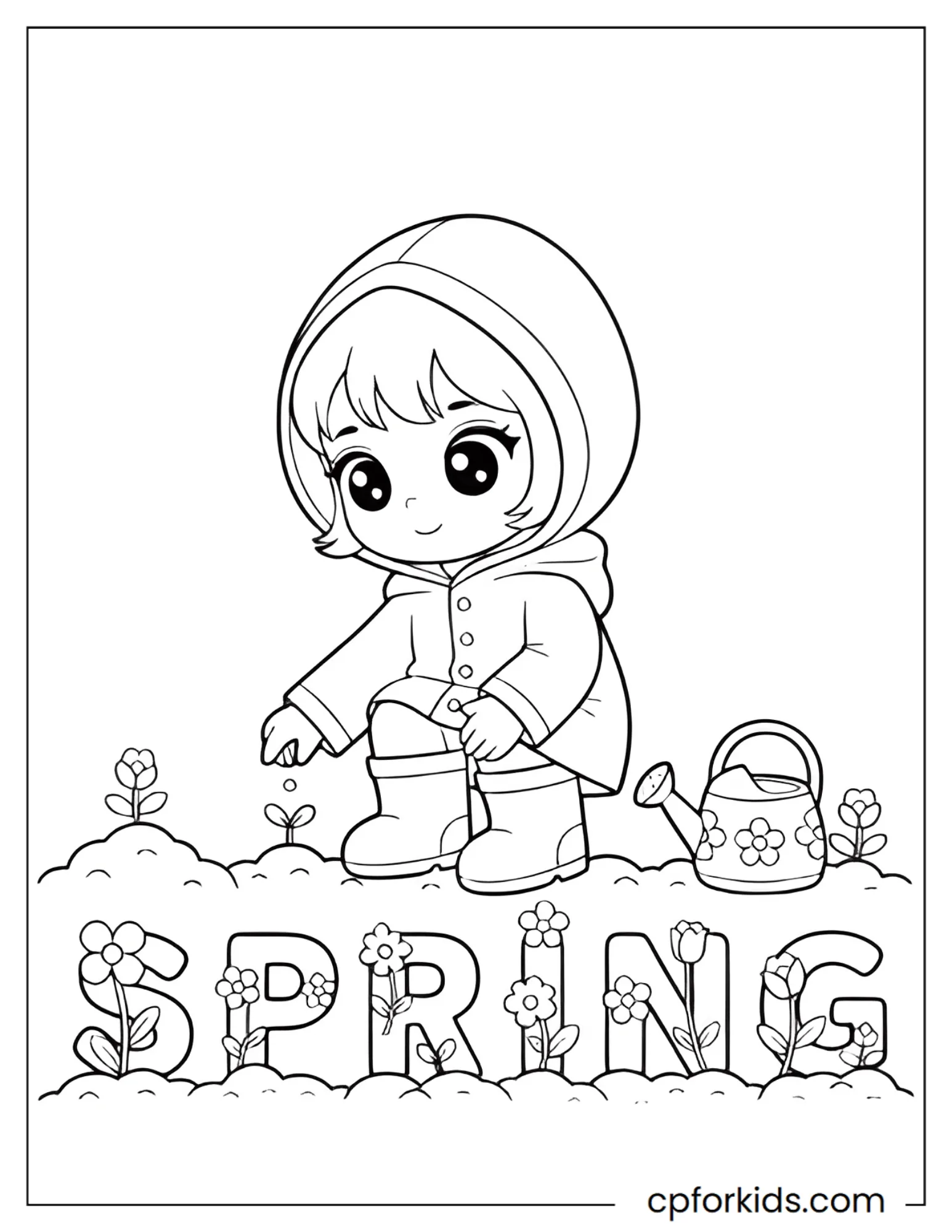 Little girl kneeling in her garden, planting spring seeds