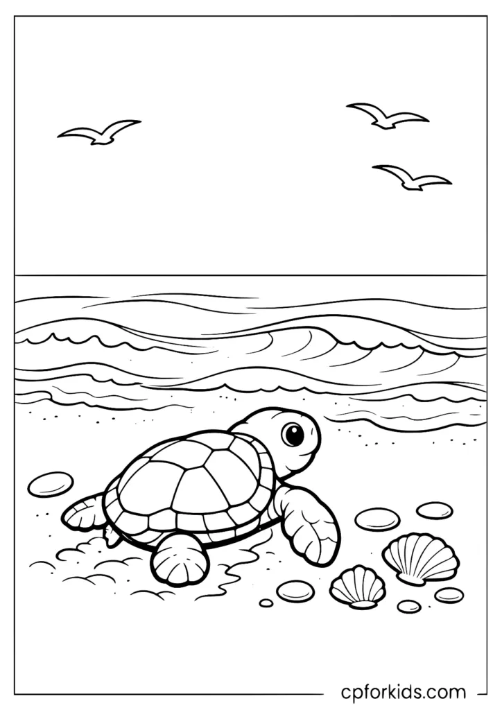 Baby loggerhead turtle hatchling coloring page