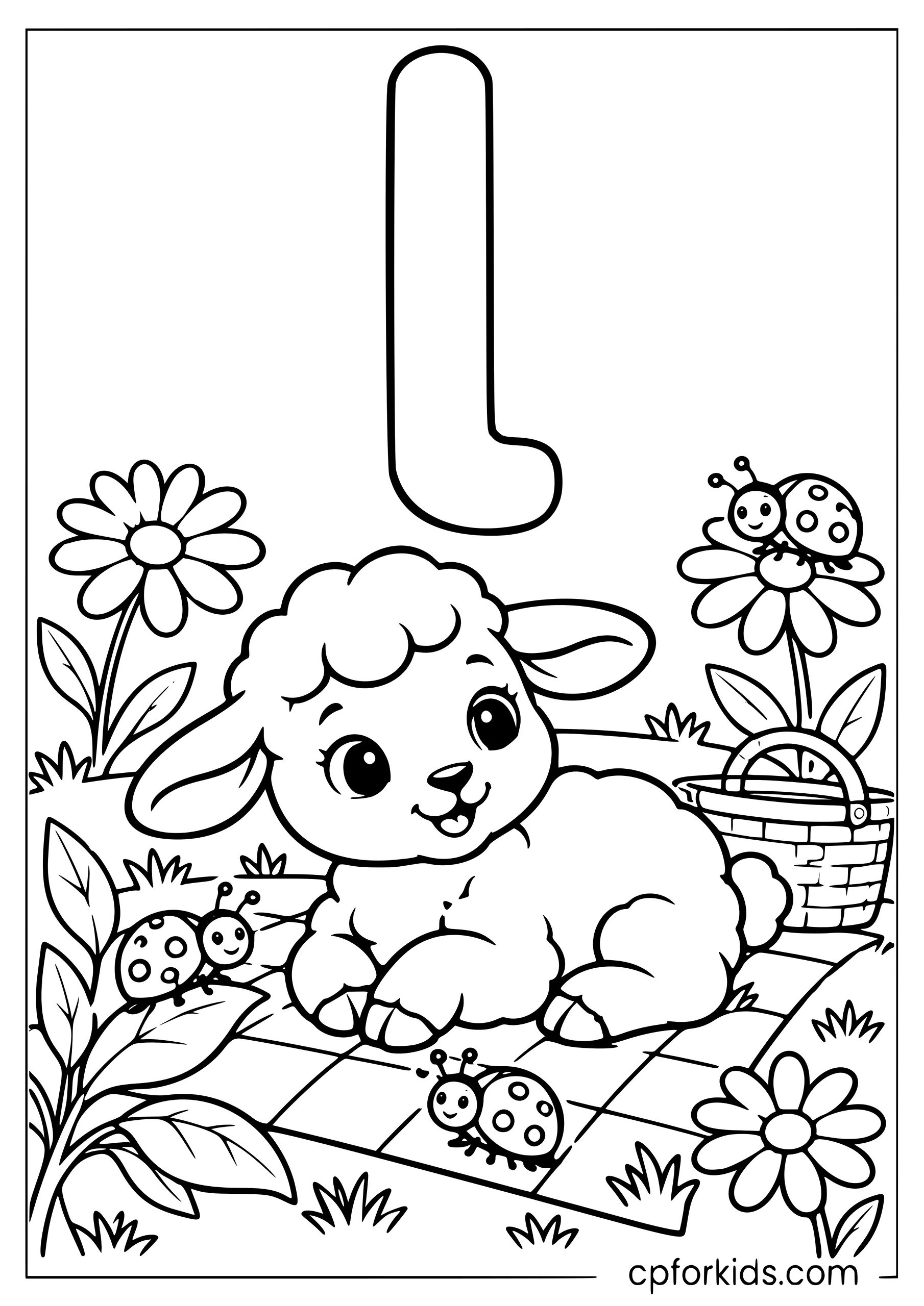 Lowercase l above a lamb watching three ladybugs