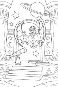 Lunala flying above a telescope and circular observatory platform