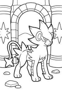 Luxray standing guard before an ancient stone gateway