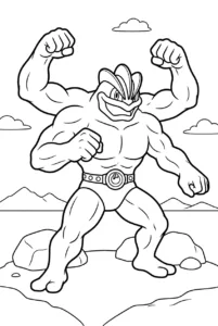 Machamp training in a rocky battle arena to color online