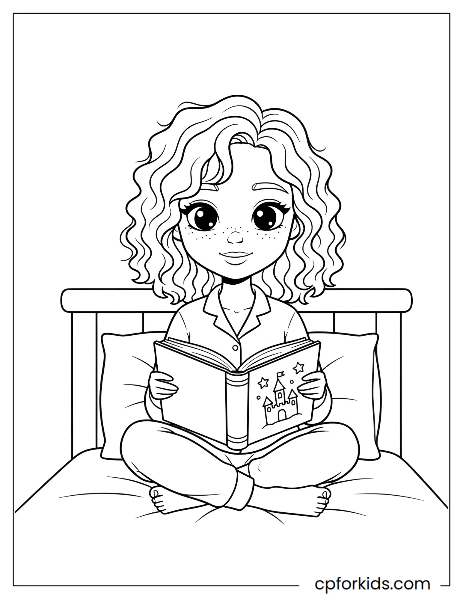 Curly hair fairy reading a storybook in her bedroom