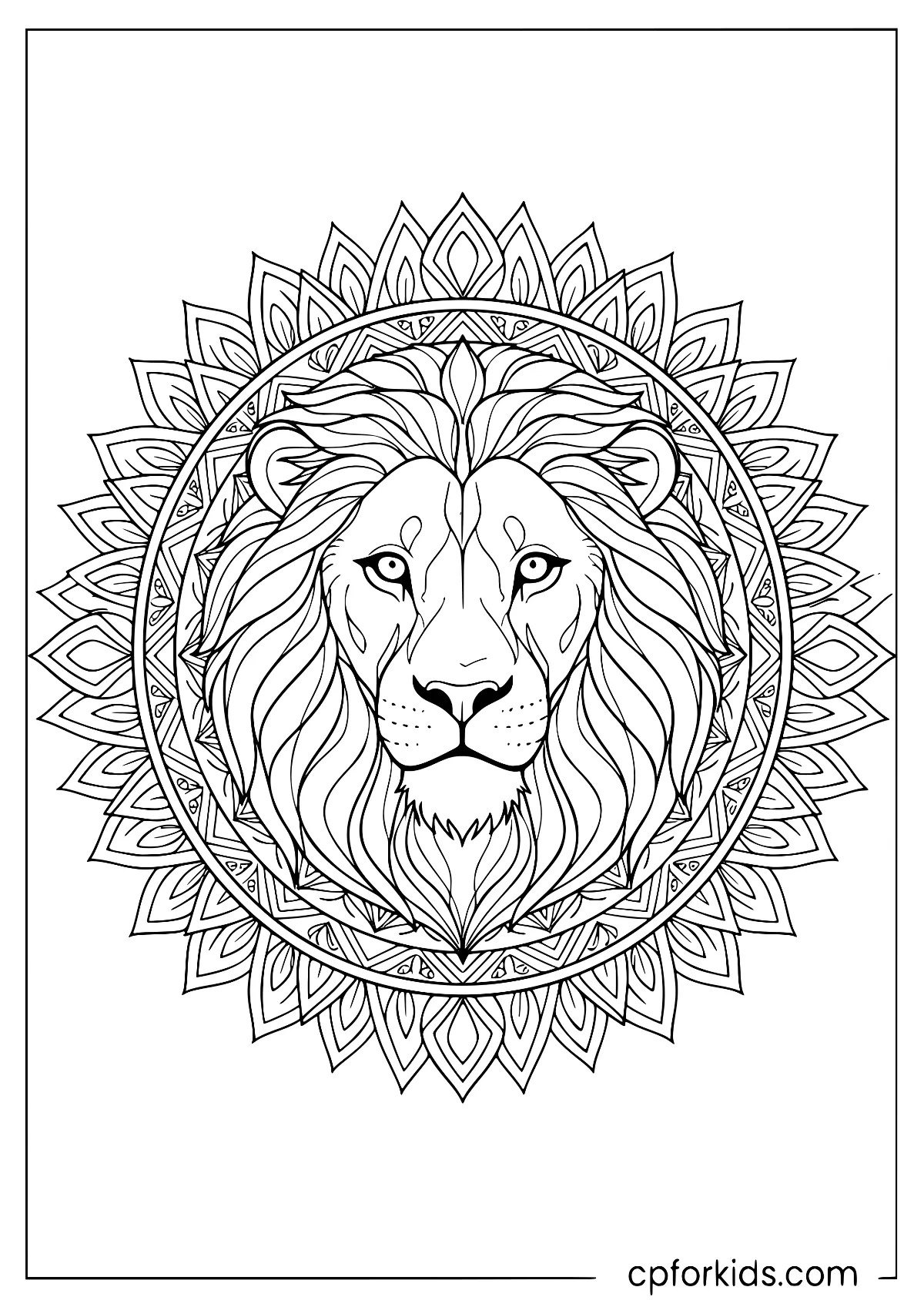 Lion head with a large symmetrical patterned mane