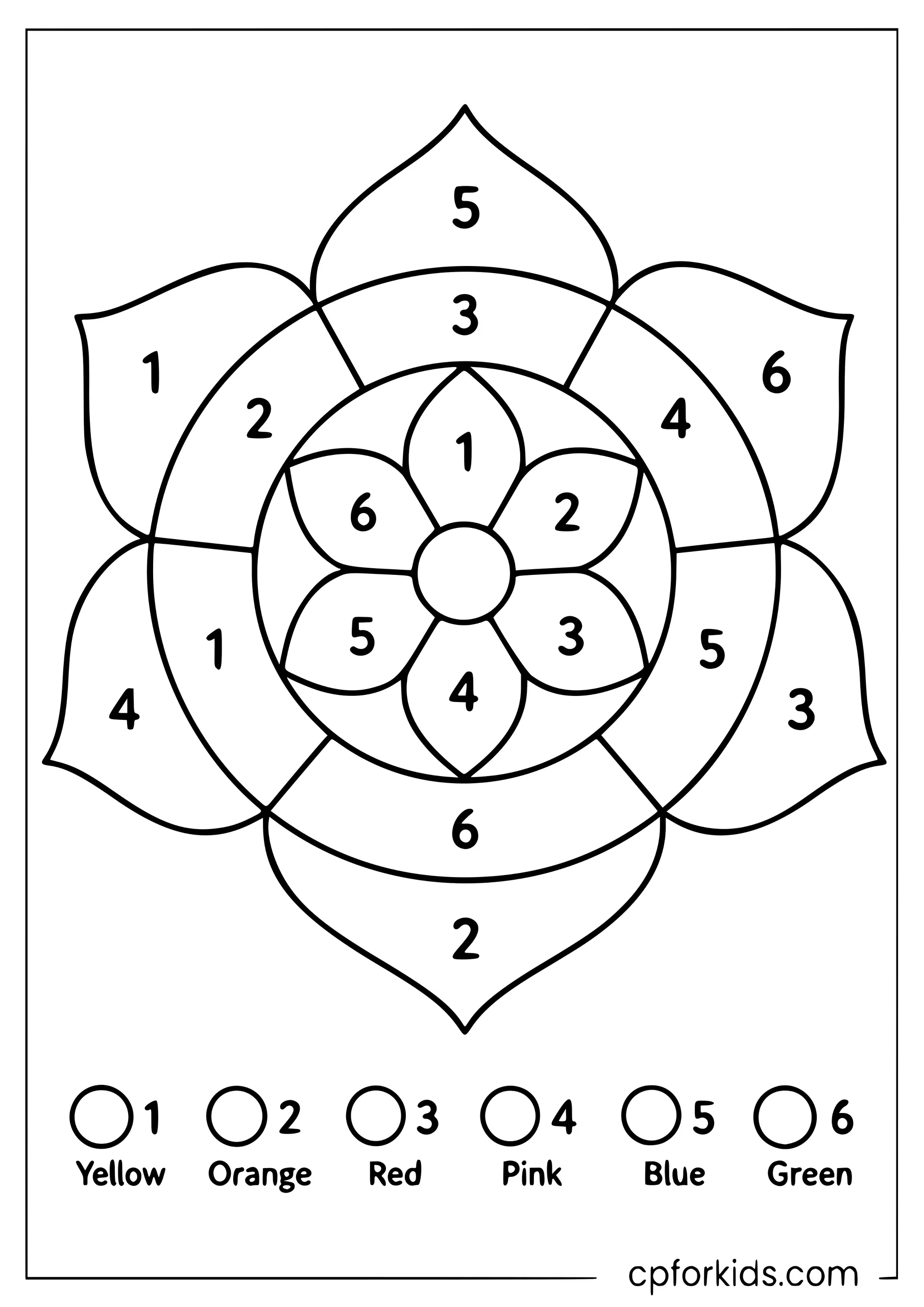 Simple mandala with eighteen numbered sections and color key