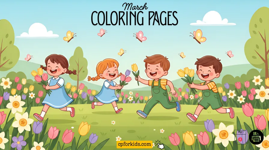 March Coloring Pages for Kids (Free Printable PDFs)