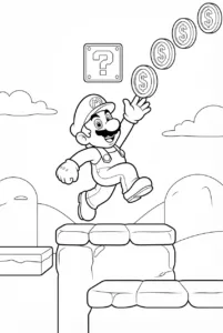 Mario reaching for floating coins above platforms