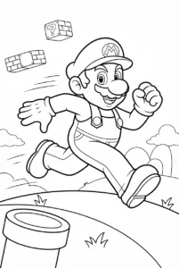 Mario running past a pipe and blocks