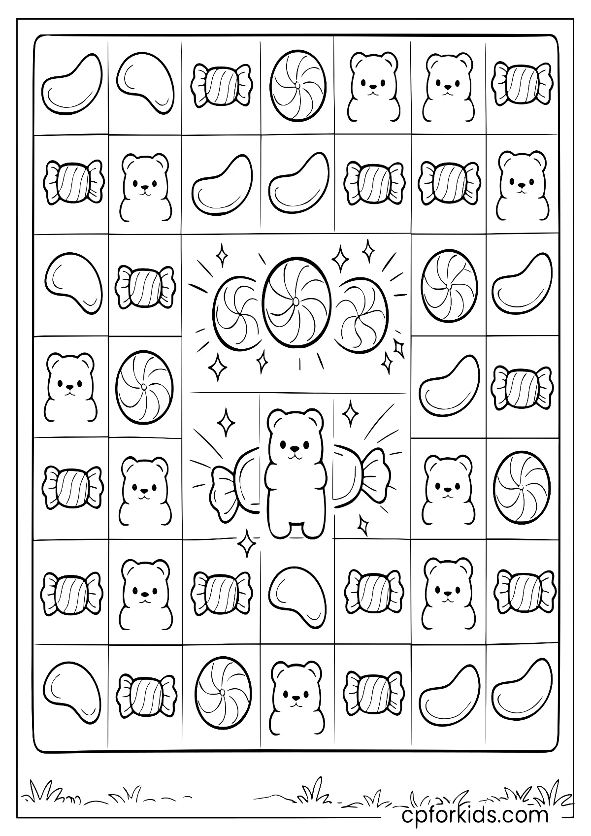 Match-3 candy puzzle board filled with rows of candy shapes