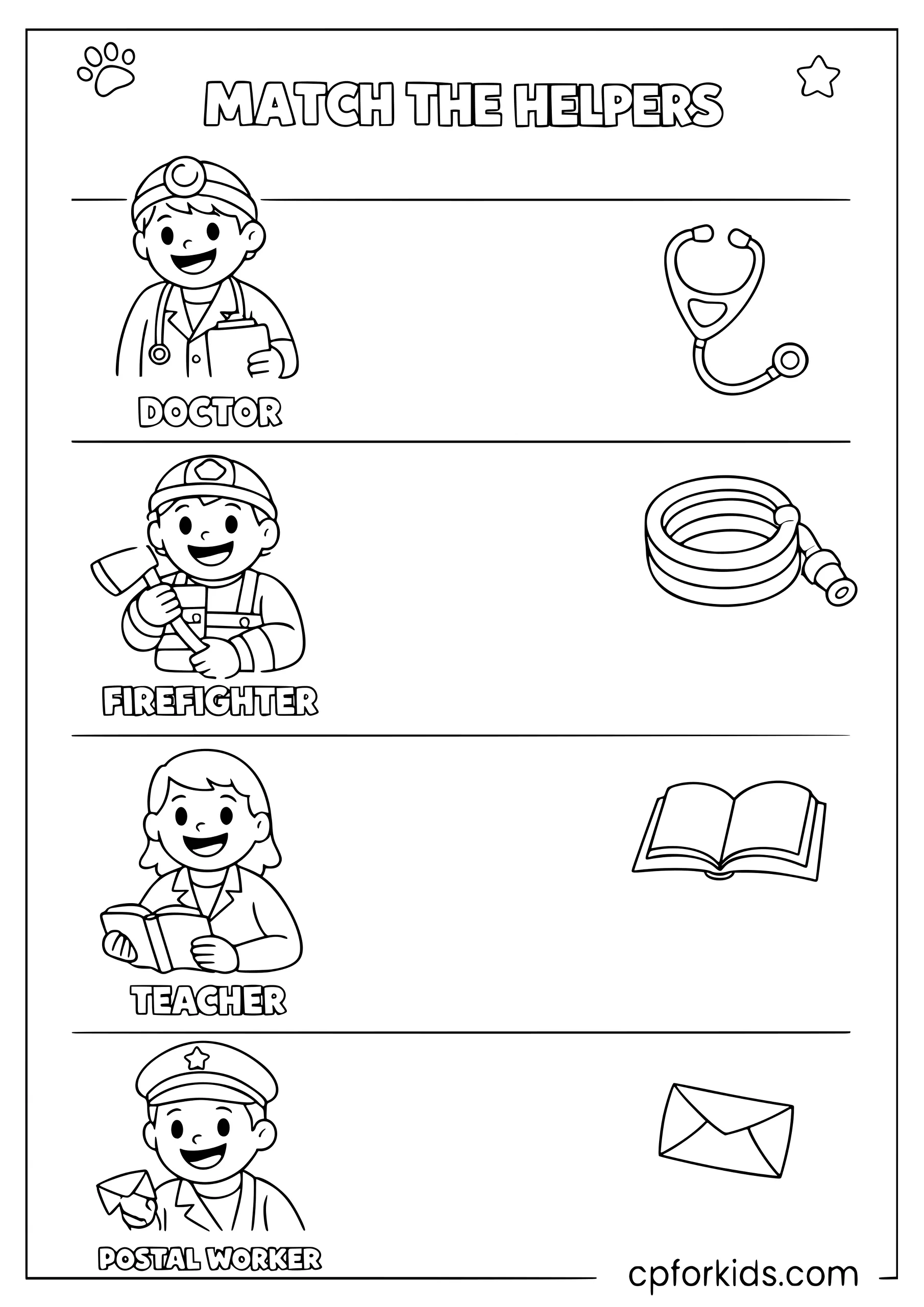 Match the Helper to Their Tool Worksheet