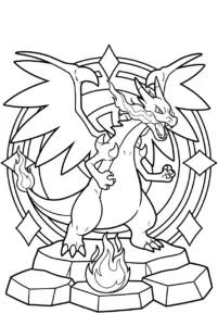 Mega Charizard X powering up inside a large energy ring