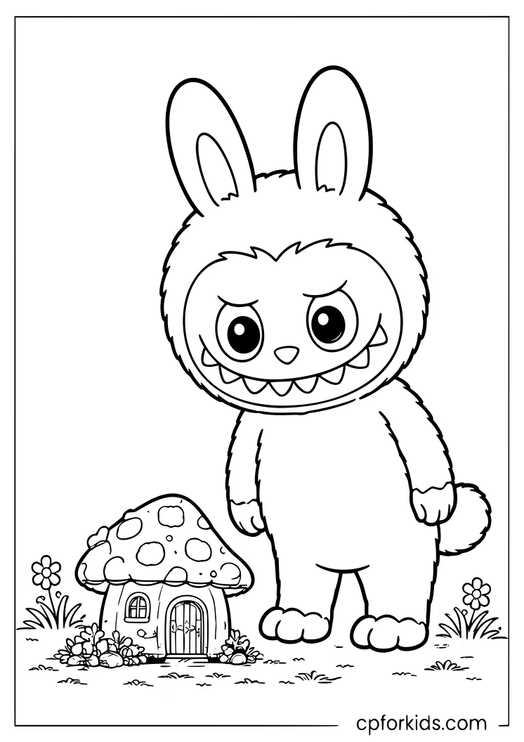 Mega Labubu by the Mushroom House