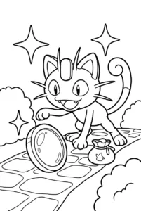 Meowth finding a shiny coin to color online