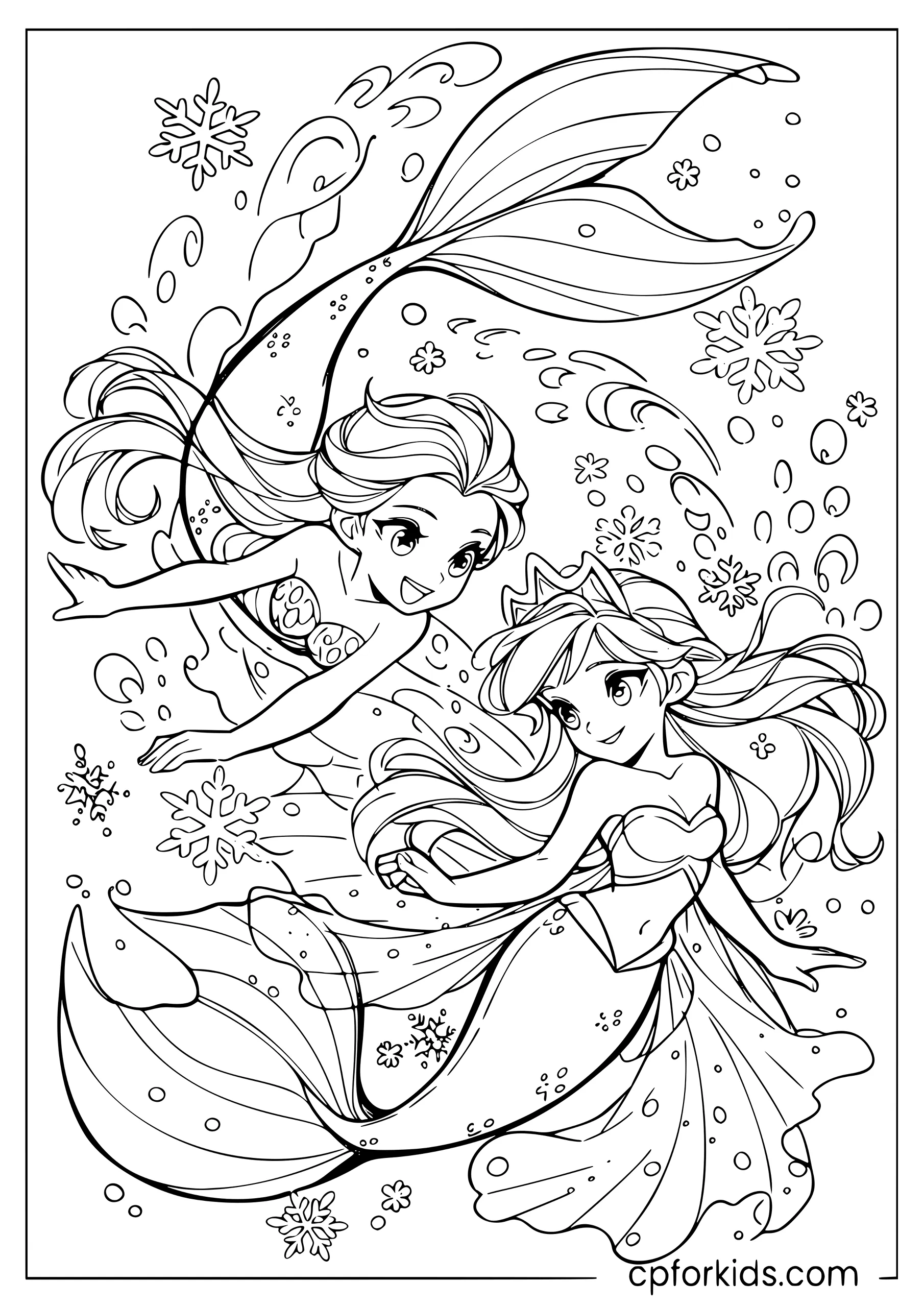 Mermaid Elsa and Anna Swimming